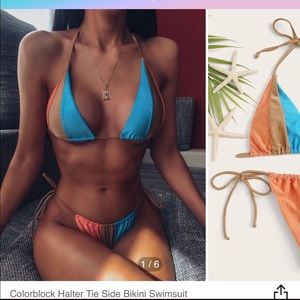 SHEIN Side Tie Color block Bikini